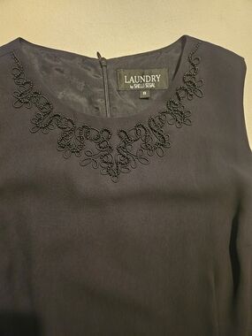 Laundry By Shelli Segal Navy Sleeveless Top with Beaded Neckline